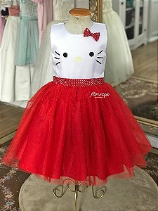 Vestido Infantil Hello Kitty Branco e Vermelho