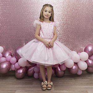 Vestido Infantil Barbie Estrela Rosa Brilho