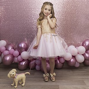 Vestido Infantil Barbie Filme Presidente Dourado e Rosa Brilho