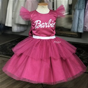 Vestido Infantil Barbie Pink e Branco