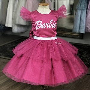 Vestido Princesa Belli Barbie Paete Pink e Dourado - Roupa