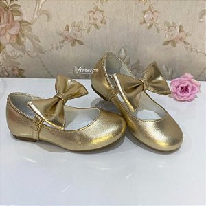 Sapato Infantil Boneca Laço Dourado