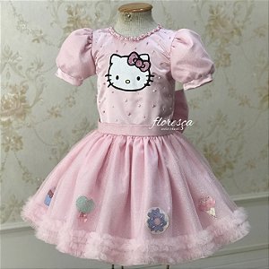 Vestido Infantil Hello Kitty Confeiteira Rosa