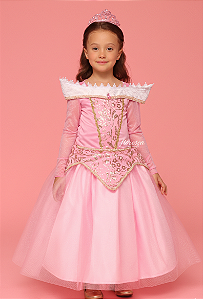 Vestido Infantil Princesa Aurora Brilho - Bela Adormecida