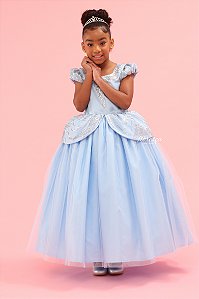 Vestido Infantil Princesa Cinderela Brilho Prata