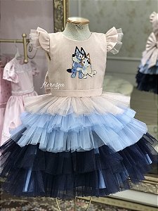 Vestido Infantil Bluey e Bingo Degradê