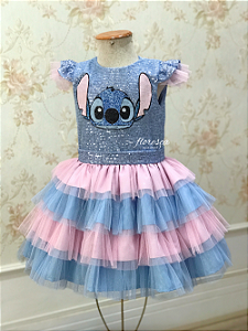 Vestido Infantil Stitch Azul e Rosa