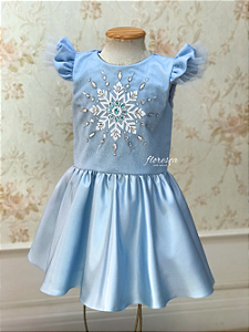 Vestido Infantil Princesa Elsa Godê Bordado