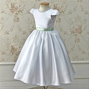 Vestido Infantil Daminha Alline Branco e Verde