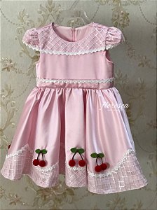Vestido Infantil Cereja Rosa
