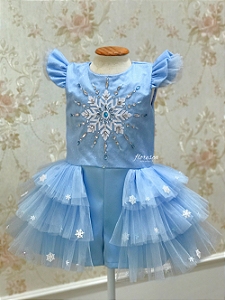 Macacão com Saia Princesa Elsa Bordado - Frozen