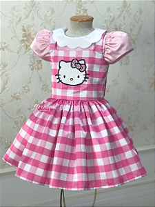 Vestido Infantil Hello Kitty Jardineira Xadrez