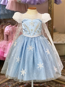 Vestido Infantil Elsa Brilho Bordado