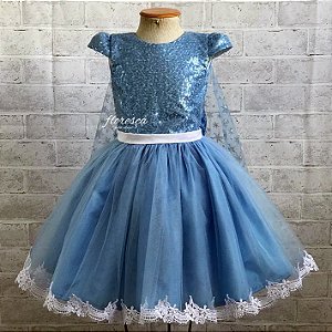 Vestido Infantil Princesa Elsa Paetê - Frozen