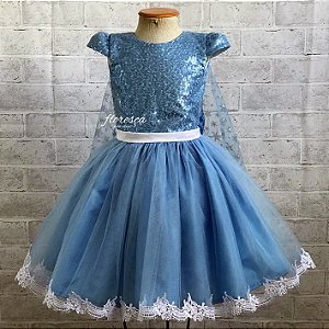 Vestido infantil festa Frozen Elsa e a Anna cor azul com branco