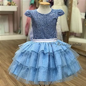 Vestido Infantil Princesa Elsa Curto - Frozen