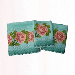 Jogo de Toalhas Aveludadas - verde - Pintadas à mão