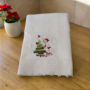 Toalha de Rosto Branca Bordada - Noel