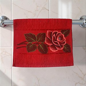 Toalha de mão / Lavabo / Visita Felpuda Vermelha - Pintura à Mão - Rosa Vermelha