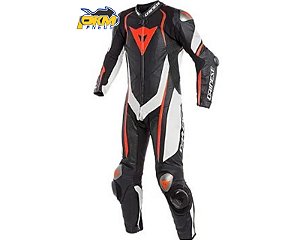 Macacao Dainese Pro Kyalami Perf Leather 1pç. Blk/wht/fluo-red