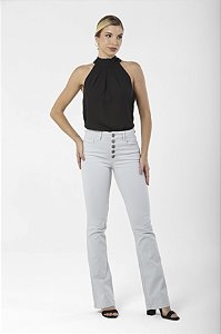 Calça Boot Cut Sarja Cinza - Genebra