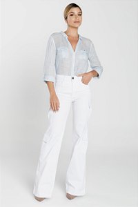 Calça Sarja Cotelê Wide Leg Cargo Branca - Gramado