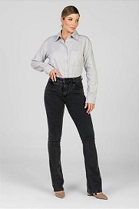 Calça Jeans Boot Cut Preta Estonada - Malibu