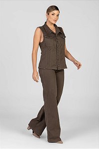 Calça Sarja Wide Leg Marrom - Santa Mônica