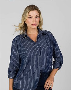 Camisa Azul Escuro Listrada - Olívia
