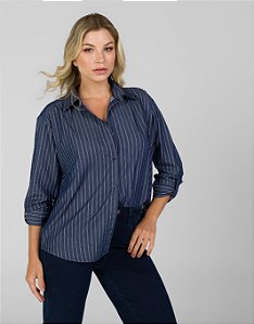 Camisa Azul Escuro Listrada - Olívia