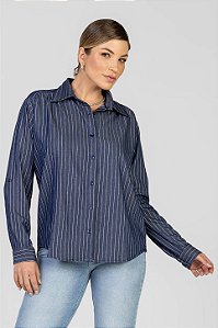 Camisa Azul Escuro Listrada - Olívia