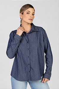 Camisa Azul Escuro Listrada - Olívia