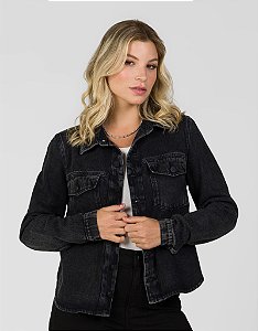 Jaqueta Jeans Preta Estonada - Tucson