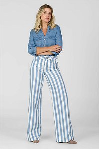 Calça Wide Leg Sarja Listrada - Philadelphia