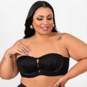 SUTIÃ TOMARA QUE CAIA RENDADO COM BASE DE ESPUMA, COSTAS COM DOIS