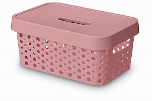 Caixa Organizadora rattan 4,5L com tampa rosa