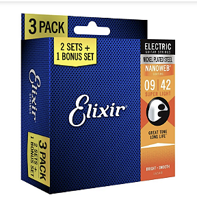 Encordoamento 009 Super Light P/ Guitarra 16540 Elixir - Pack Com 3 Jogos
