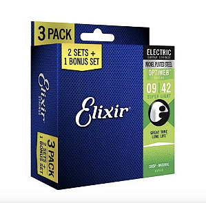 Encordoamento 09 Super Light Guitarra Optiweb 16550 Elixir - Pack Com 3 Jogos