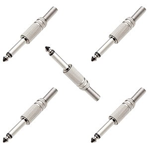Kit 5 Plug Conectores P10 Mola Mono Áudio Vídeo Metal Niquel