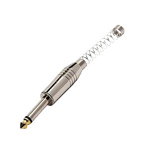 Plug P10 Mono Com Mola E Ponta Gold Audio Metal Niquel