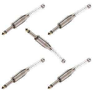 Kit 5 Plug P10 Mono Com Mola E Ponta Gold Audio Metal