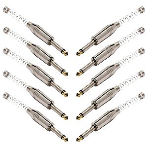 Kit 10 Plug P10 Mono Com Mola E Ponta Gold Audio Metal