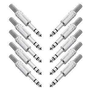 Kit 10 Plug Conector P10 Estéreo Macho Com Mola Áudio Vídeo