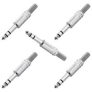 Kit 5 Plug Conector P10 Estéreo Macho Com Mola Áudio Vídeo