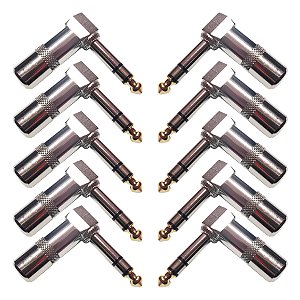 Kit 10 Conector Plug P10 Estereo 90 Graus Em L Áudio Vídeo