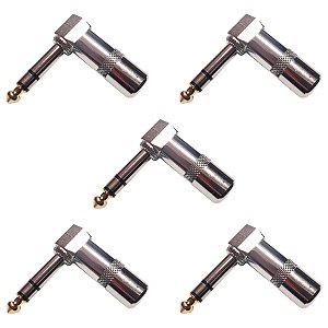 Kit 5 Conector Plug P10 Estereo 90 Graus Em L Áudio Vídeo