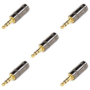 Kit 5 Plug Conector P2 Estéreo Metal Ponta Ouro Profissional