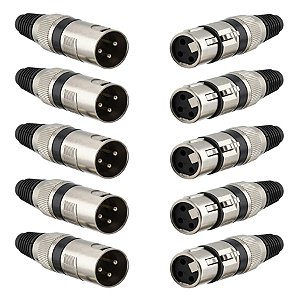 Kit 10 Plug Conector Xlr Cannon Macho Femea Corpo Metalico