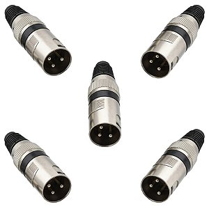 Kit 5 Plug Conector Xlr Cannon Macho Corpo Metalico