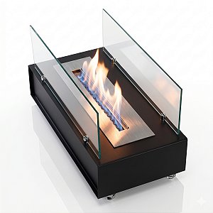 Lareira Ecológica Aço Preta 60x30 Portátil Queimador em Inox 304